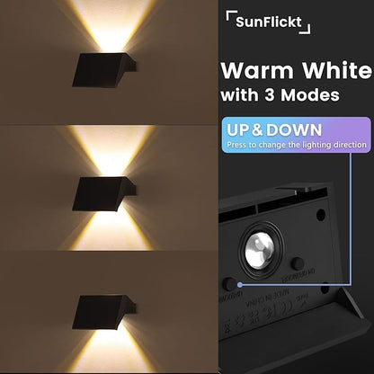 Solar Fence Lights Outdoor, 6 Pack Warm White Up and Down Solar Wall Lights, IP67 Waterproof LED Dusk to Dawn Solar Powered Fence Lights for Patio, Backyard, Deck, Garden, Yard, Outdoor Wall Decor