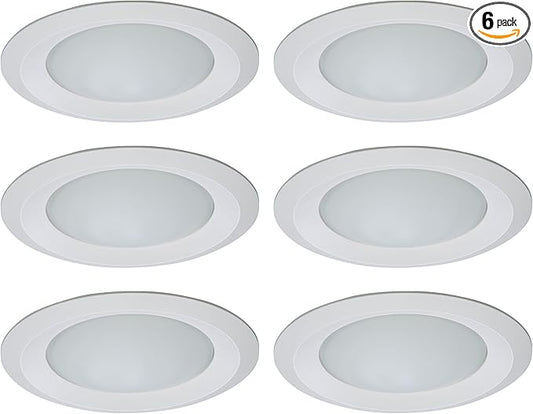 HALO E26 Series 6 in. White Recessed Ceiling Light Fixture Trim with Frosted Glass Lens, Wet Rated Shower Light (6 Pack)