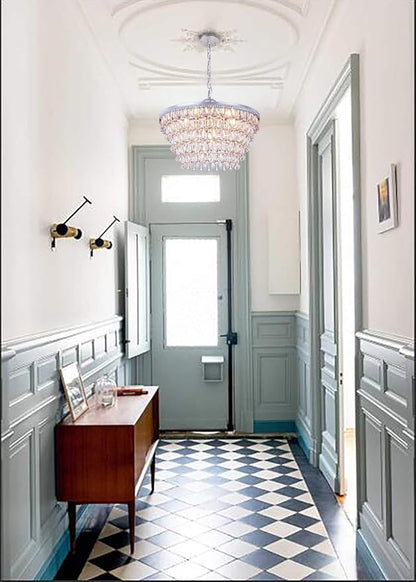 Wellmet 20 Inch Crystal Chandeliers, 6 Lights 5 Tiers Crystal Light, Adjustable Ceiling Pendant Lights, Modern Hanging Chandelier Lighting Fixture for Dining Room, Bedroom, Hallway, Bar, Kitchen, Bath