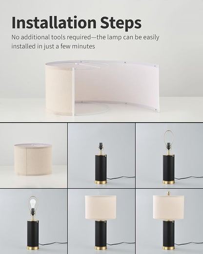 KDG 23.4" Brown PU Leather Table Lamps for Living Room Set of 2, E26 Socket LED Modern Home Decor Fabric Lampshade Desk Lamp Lighitng for Bedroom, Bedside, Farmhouse, Nightstand, Night Light