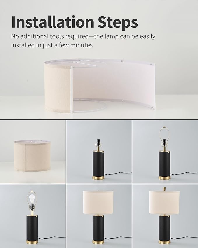 KDG 23.4" Green PU Leather Table Lamps for Living Room Set of 2, E26 Socket Modern Home Decor Fabric Lampshade Desk Lamp Lighitng for Bedroom, Bedside, Farmhouse, Nightstand, Night Light