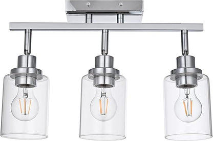 3-Light Track Lighting Kit Ceiling Kitchen Track Lighting Fixtures Chrome Bathroom Vanity Wall Lights with Clear Glass Multi-Directional Rotating Tracking Light Heads Spotlight for Accent Shop