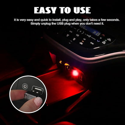 NTNEV 4PCS USB LED Car Interior Atmosphere Lamp, Mini Led USB Lights for Car Decoration, Ambient Lighting Kit, Plug-in USB Interface, Universal Car Interior Accessories (Red)