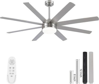 YUHAO 62 Inch Brushed Nickel Ceiling Fan with Light and Remote Control.Noiseless,Dimmable,3CCT,6 Speeds Reversible, DC Ceiling Fans for Indoor or Covered Outdoor Use.ETL Listed