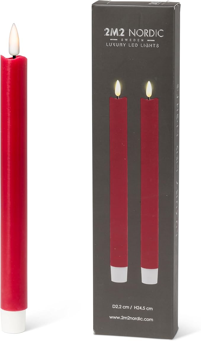 Abbott Collection Wax LED Flameless Taper Candle. Set of 2 - Red (9.5" H)