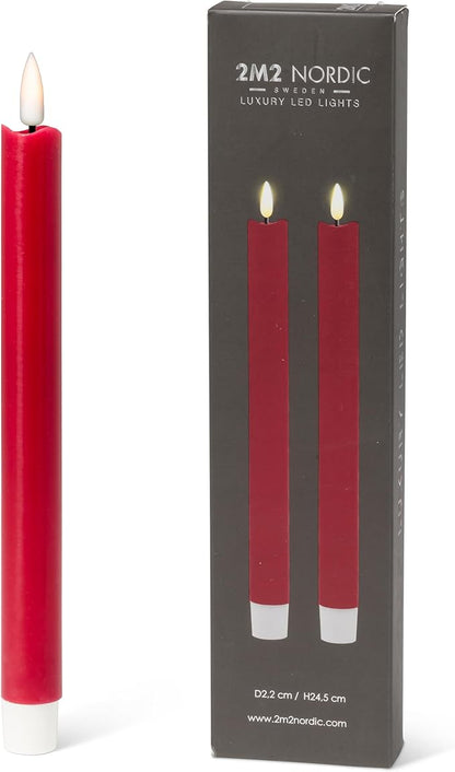 Abbott Collection Wax LED Flameless Taper Candle. Set of 2 - Red (9.5" H)