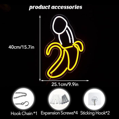 Penis Banana LED Neon Sign - Funny Adult Decor for Bachelorette Party, Sex Shop, Strip Club, Bedroom Wall Art, Gay Man Gift, Intimate Room Decoration