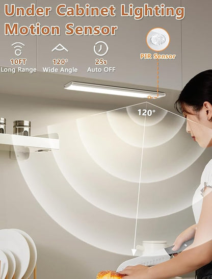 Under Cabinet Rechargeable Lighting: 8 Inch Motion Sensor Dimmable Lights Indoor - Battery Operated Lights - Wireless Closet Light Magnetic Led Light for Kitchen Home Bathroom Counter 5 Pack