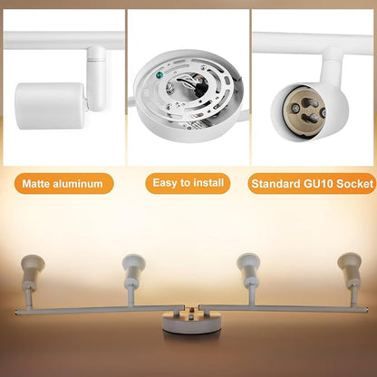 4 Light Track Lighting Fixture, GU10 Rotatable Heads, Matte White, Bulbs Not Included, Perfect for Kitchen, Office, Laundry, Dining Room