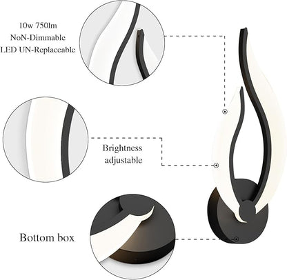 Hard-Wired 2-Pack Modern Indoor Wall Sconce 10W LED Black Dimmable Wall Sconce Set of 2 for Living Room Bedroom Hallway (Warm White Light, 3000K)