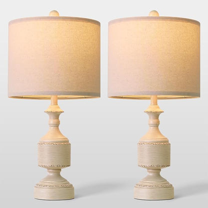 BOBOMOMO White Lamps Set of 2-20.5" Antique White Bedside Lamps for Nightstand, Vintage Farmhouse Lamps for Entryway & Guest Room, Ideal for Small Spaces, Room Lamps for Bedroom