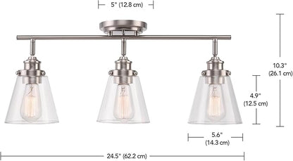 Globe Electric 59628 Jackson 3-Light Track Lighting, Brushed Nickel, Clear Glass Shades, Silver, Bulb Not Included