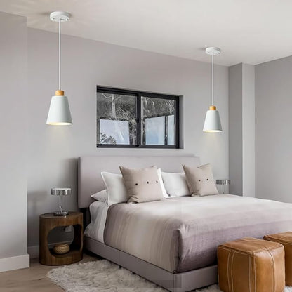 White Pendant Light Kitchen Island Wood Pendant Lighting Mini Modern Hanging Light Small Pendant Light Fixture for Dining Room,Bar,Bedroom,Adjustable Cord,5.94 inch,1 PCS