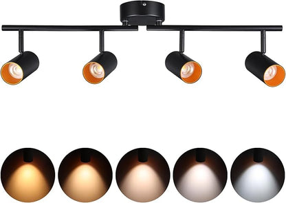 LEONLITE 36W 5CCT LED Track Lighting Fixtures Ceiling Dimmable, 4 Light Directional Track Fixture Flush Mount, 110-277V, CRI90, 3200lm, COB Spotlight Ceiling Light Indoor, Aluminum, Anti-Glare, Black