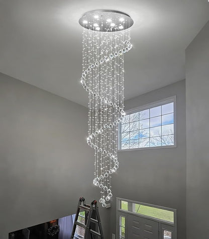 HAIXIANG W24 x H78 Inches Crystal Glam Chandelier Long Light Chandeliers with Dimmable Light Bulbs Silver High Ceiling Pendants Light Fixtures for Foyer Entryway Living Room Stair