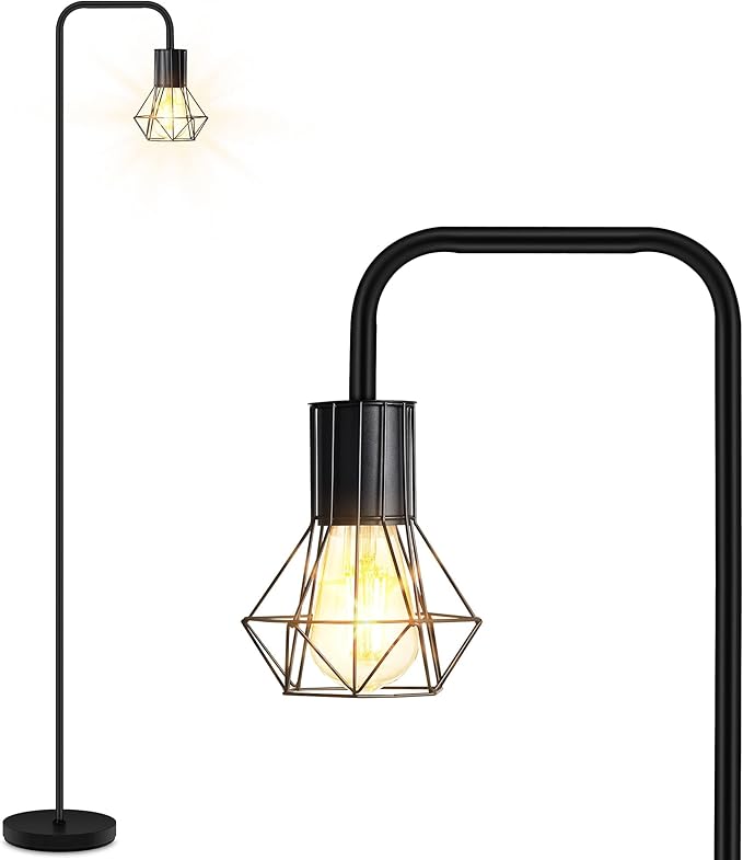 BoostArea Floor Lamp, Industrial Floor Lamp, 6W Diamond Standing Lamp, E26 Socket, On/Off Footswitch, Whole Metal, Modern Small Simple Stand Up Lamp for Bedroom Living Room, Vintage, Mid Century