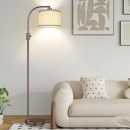 Nintiue Upgraded Modern Arc Dimmable Tall Standing Floor Lamp with Linen Shade, 1200 Lumens LED Bulb Included, for Living & Reading Room, Bedroom, Office & Nursery, Brown