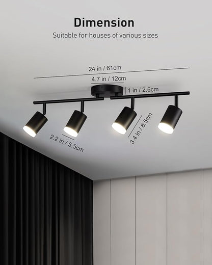 Bojim Flexible Led Track Lighting, 4-Light Black Track Lighting Fixtures Ceiling, Ceiling Spotlight with Foldable Light Arms for Kitchen, Closet, Bedroom(GU10 Socket, Bulbs Not Included)