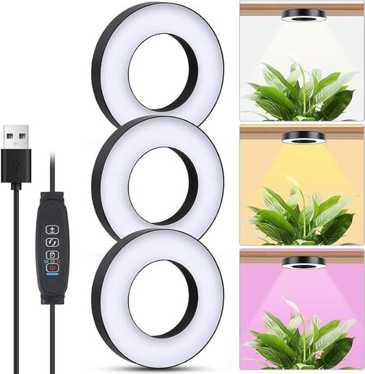 Tri Head (3.5in) Grow Lights for Indoor Plants, 144 LEDs Full Spectrum LED Plant Grow Light, 5V/3A Under Cabinet Grow Lamp with Auto Timer 3/9/12 Hrs, 10 Lighting Mode, 5 Brightness Levels
