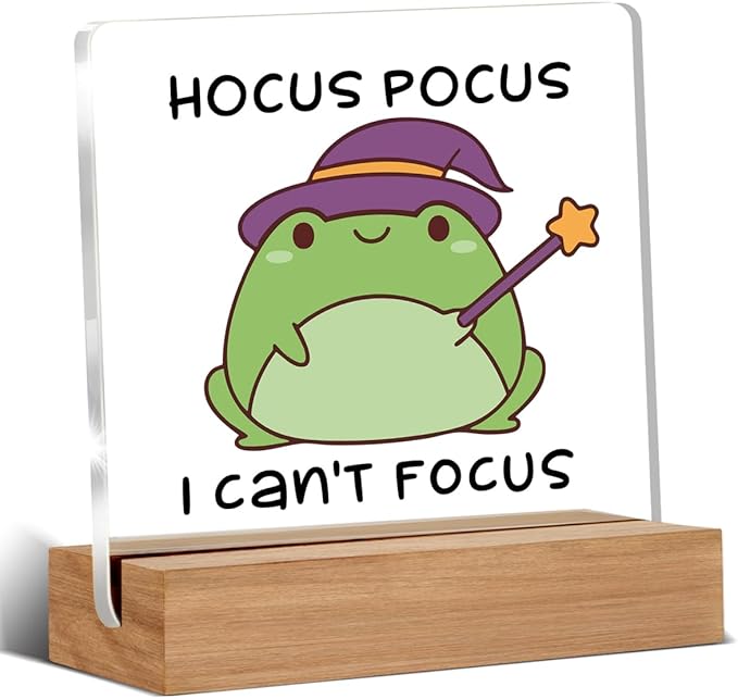 Funny ADHD Gifts for Women Men, Mental Health Desk Decor, Hocus Gifts for Neurodivergent Teens, People With ADHD, Cute Funny Frog Acrylic Plaque Table Sign Office Desk Decor 4 × 4 Inch