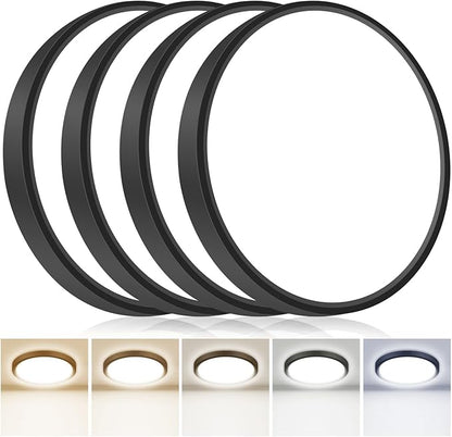 hepside LED Flush Mount Ceiling Light, 13Inch 24W LED Ceiling Lights Fixture,5 Color Temperatures in One,Ultra-Thin Flush Mount Light Fixture for Closet Bathroom Hallway Bedroom Laundry (Black)