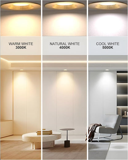 Lightdot 6 Inch Recessed Lighting 12 Pack Gold, 12W Dimmable LED Downlight 3CCT Selectable (3000K/4000K/5000K), Anti-Glare Slim Canless Ceiling Light