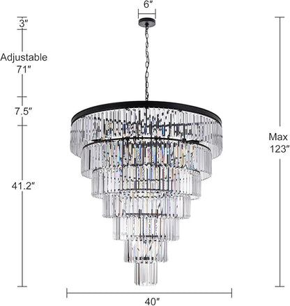 TOCHIC Large Crystal Chandelier for High Ceiling, 40 inch 7-Tier Modern Black Crystal Chandeliers Lighting Fixture, Round Light for Entryway Staircase Foyer Living Dining Room (Black, 40 Inches)