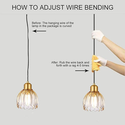 TALOYA Pendant Light with Amber Tulip Glass Lampshade, Brass Vintage Pendant Light Adjustable Hanging Light for Kitchen Island Bedroom Dining Room Hallway& Bar