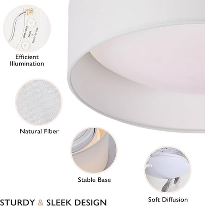 CALOKES 13" White Fabric Flush Mount Ceiling Light, 24W 3000K LED Closed to Ceiling Light Fixture with Classic Linen Drum Design for Bedrooms, Kitchen, Dining Room, Hallway