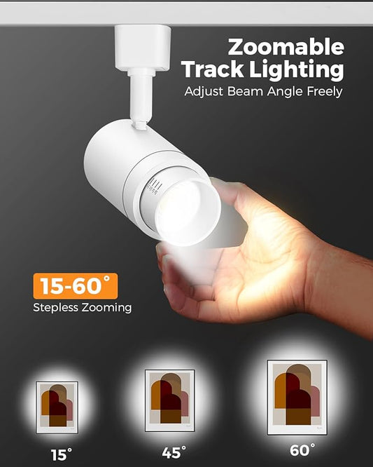 Zoomable H Track Lighting Heads H Type Track Light Heads Dimmable LED Track Lighting Fixtures Ceiling Spot Light, H Style Track Heads for H Track Lighting Rails - White CRI90 12W 12 Pack 3000K