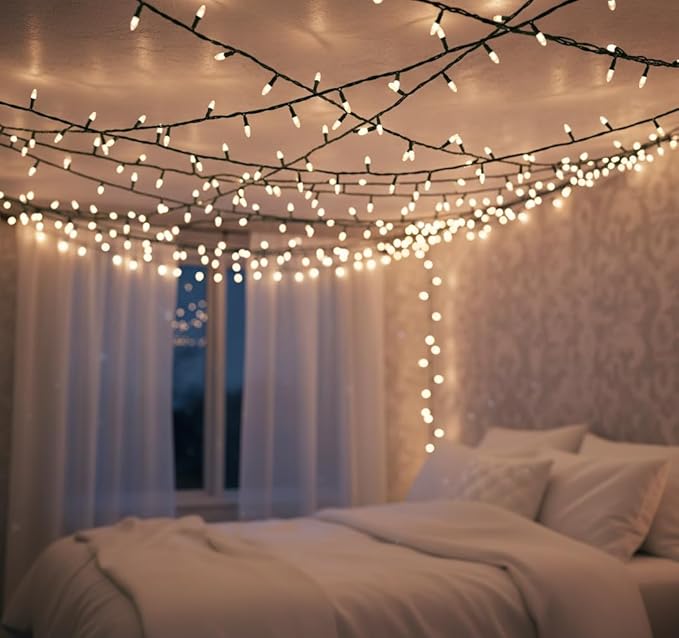 Brite Star 100 Count Mini String Christmas Lights, Purple - 22 feet Indoor/Outdoor Christmas Tree Lights with White Wire (Set of 2)
