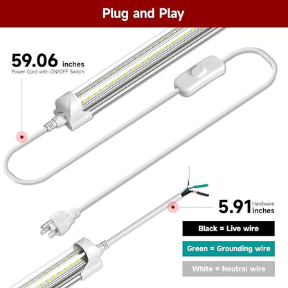 2-Pack 3FT LED Shop Lights, 30W 4680LM 5000K Super Bright, T8 Integrated LED Tube Light, 270 Degree Lighting for Garage Warehouse, Shop, Barn