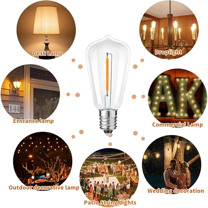 ST38 Replacement LED Light Bulbs, Shatterproof & Waterproof 0.6W ST38 LED Bulbs, Outdoor String Lights, E12 Base Patio Edison LED Light Bulbs, Warm White 2200K Plastic 40LM Non-Dimmable 25 Pack