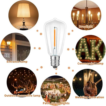 ST38 Replacement LED Light Bulbs, Shatterproof & Waterproof 0.6W ST38 LED Bulbs, Outdoor String Lights, E12 Base Patio Edison LED Light Bulbs, Warm White 2200K Plastic 40LM Non-Dimmable 25 Pack