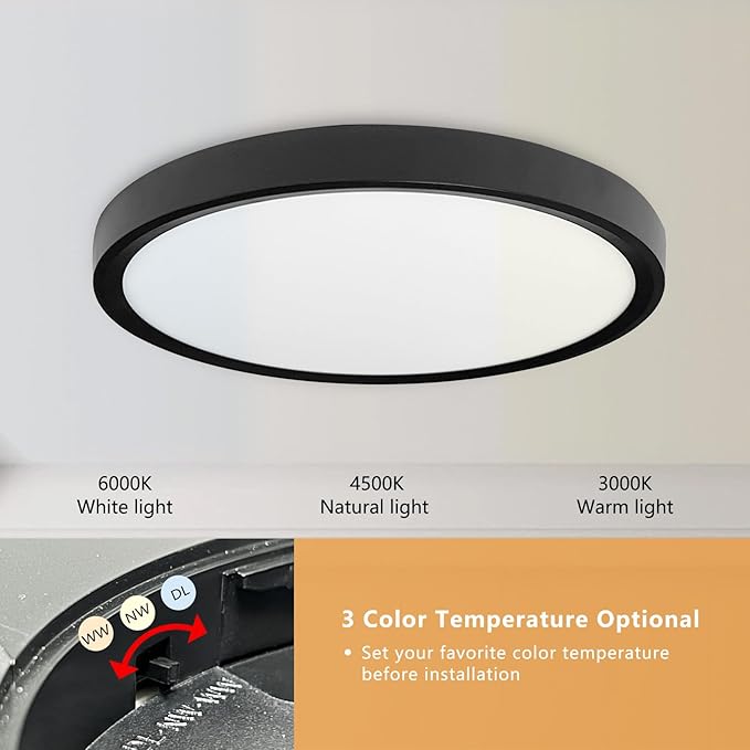 4PK 12 Inch LED Flush Mount Ceiling Light, 24W, 2520LM, 3000K/4000K/6000K CCT Selectable Super Slim LED Ceiling Light, Close to Ceiling Round Flat Panel Light for Hallway, Bedroom,Kitchen ect