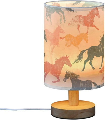 Bedside Table Lamp Vintage Animal Horse Nightstand Lamp with Wood Desk Lamps for Bedroom Living Room Nursery Office Home Decor