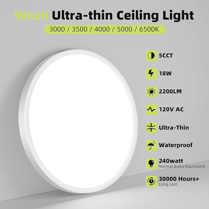 hepside 2PACK Flush Mount LED Ceiling Light Fixture 5CCT 9Inch 18W & 200W Equivalent Closet Light Fixture,Small Round Slim Surface Ceiling Lamp for Hallway,Bathroom,Bedroom,Kitchen,Interior