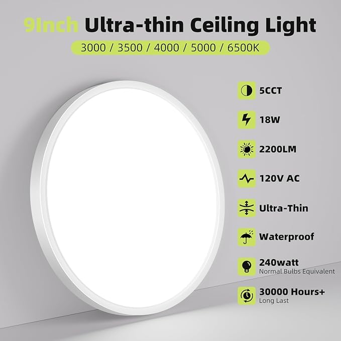 hepside 4PACK Flush Mount LED Ceiling Light Fixture 5CCT 9Inch 18W & 200W Equivalent Closet Light Fixture,Small Round Slim Surface Ceiling Lamp for Hallway,Bathroom,Bedroom,Kitchen,Interior