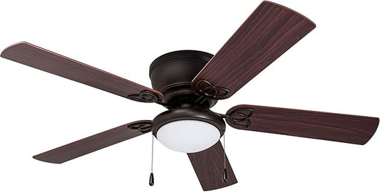 Prominence Home Benton Traditional 52 Inch Ceiling Fan with Light, LED Flush Mount Ceiling Fan, Indoor Fan with 5 Blades, Brown Walnut and Brown Maple Blade Finish Options, Bronze (51429-01)