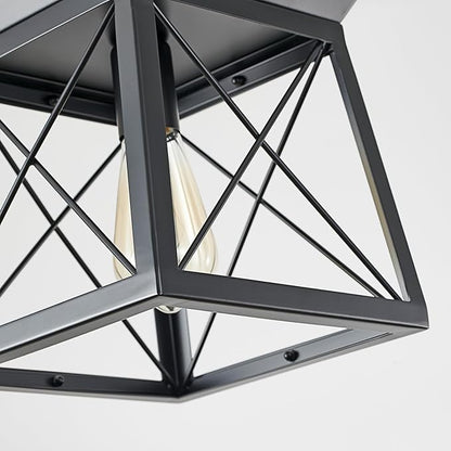 Black Farmhouse Pendant Lights, Industrial Kitchen Island Lighting, Rectangle Linear Cage Chandeliers for Kitchen, Dining Room Table