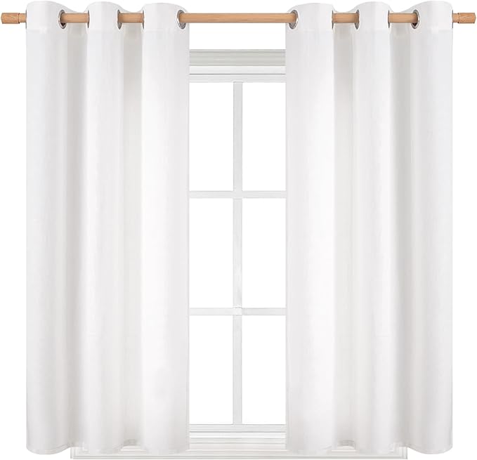 BGment Pure White Curtains 45 Inch Length 2 Panels Set for Bedroom, Grommet Thick Linen Look Burlap Textured Light Filtering Privacy Window Drapes for Farmhouse Living Room, 42 x 45 Inch