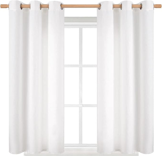 BGment Pure White Curtains 45 Inch Length 2 Panels Set for Bedroom, Grommet Thick Linen Look Burlap Textured Light Filtering Privacy Window Drapes for Farmhouse Living Room, 42 x 45 Inch