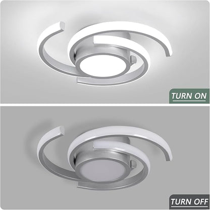 ADISUN LED Modern Ceiling Light, 6000K Semi Flush Mount Ceiling Light Fixture, Unique Ceiling Lamp for Living Room Bedroom Corridor Aisle Hallway, 2 Pack, Silver