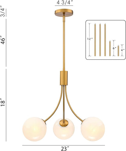 Bubble Chandelier, Modern Glass Gold Sputnik Chandelier 3-Light Ceiling Light Fixture Shades Stylish Bright Lighting for Dining Room Kitchen Bedroom Living Room Foyer Home Decor