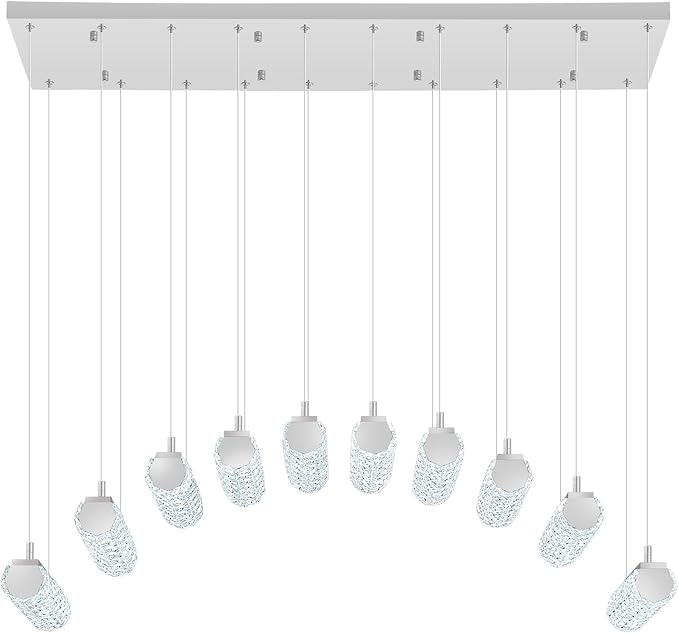 Rectangular Crystal Chandelier for Living Room Modern Linear Chandelier for Dining Room Crystal Kitchen Chandeliers Over Table Silver 10 Lights