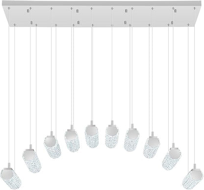 Rectangular Crystal Chandelier for Living Room Modern Linear Chandelier for Dining Room Crystal Kitchen Chandeliers Over Table Silver 10 Lights