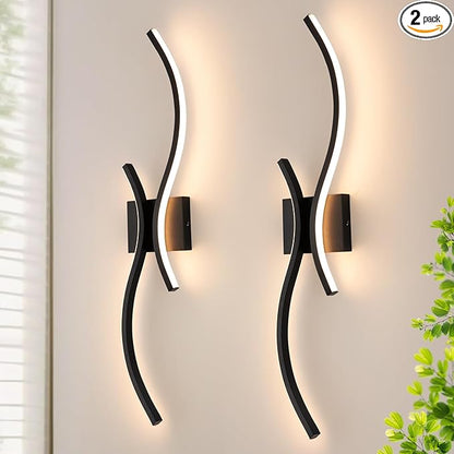 CANEOE Modern LED Wall Sconce Set of Two, 3000K Warm White Led Wall Light Fixture, 31.5inch Black Modern Sconces Wall Lighting for Bedroom, Living Room, Hallway, Staircase, Bathroom