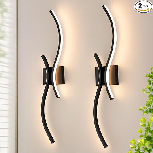 CANEOE Modern LED Wall Sconce Set of Two, 3000K Warm White Led Wall Light Fixture, 31.5inch Black Modern Sconces Wall Lighting for Bedroom, Living Room, Hallway, Staircase, Bathroom
