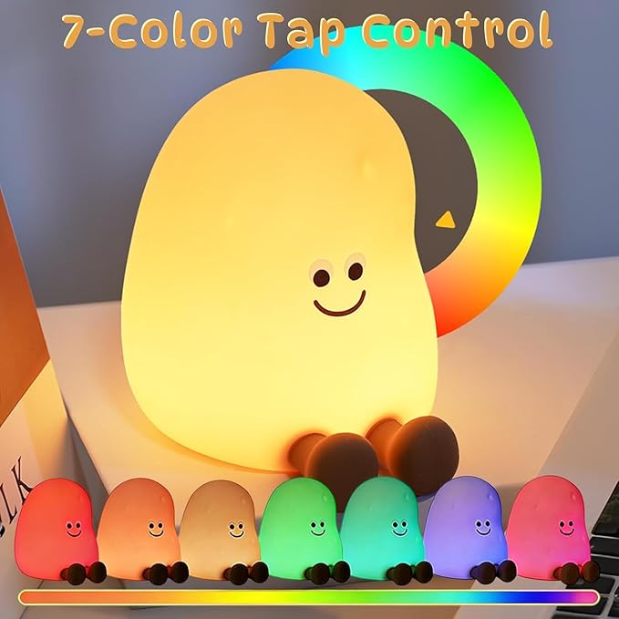 Potato Night Light, Cute Night Lamp for Kids Bedroom, Silicone Night Light with Rechargeable Lamps 3 Brightness Levels, Touch Bedside Lamp with 7 Color Dimming Decor Gift for Toddler Boy Girl (Potato)