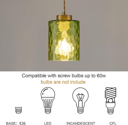MWZ Gold Pendant Lights Kitchen Island 3 Pack, Modern Hanging Kitchen Pendant Lighting Over Sink with Green Hammered Glass Shade,Small Chandeliers Fixtures Adjustable Cord Hanging Lighting